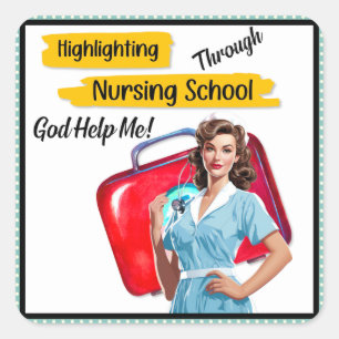 Retro Nurse Pinup_ Krankenpflege Quadratischer Aufkleber