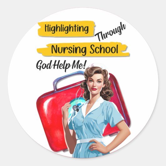 Retro Nurse Pinup_ Krankenpflege Runder Aufkleber (Vorderseite)