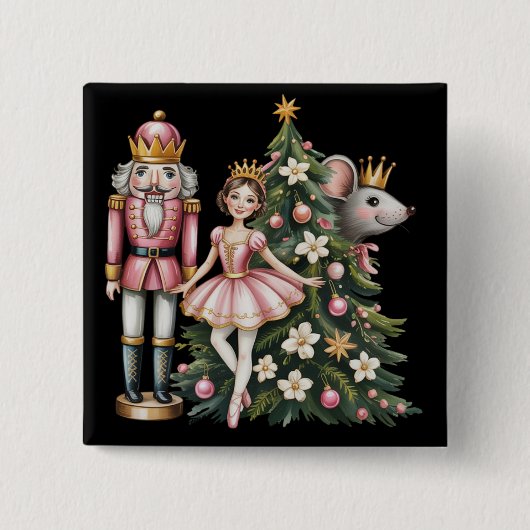 Retro-Nussknacker-Szene Vintage-Weihnachten passen Button (Vorderseite)