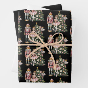 Retro-Nussknacker-Szene Vintage-Weihnachten passen Geschenkpapier Set
