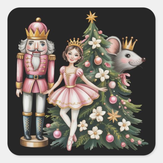 Retro Nutcracker Scene Vintage Christmas Matching  Quadratischer Aufkleber (Vorderseite)