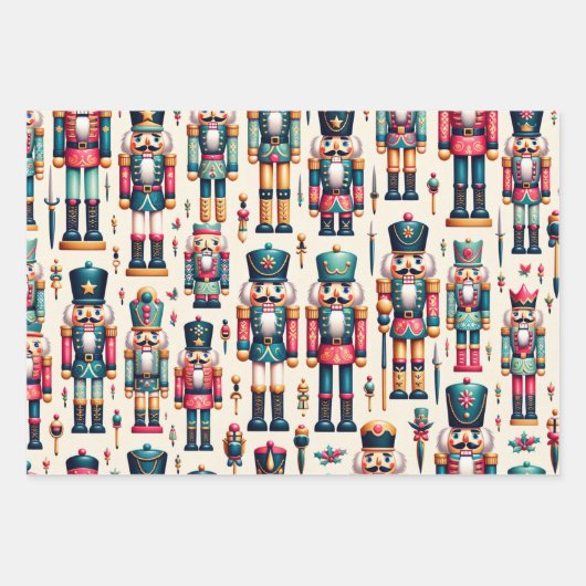 Retro Nutcracker Weihnachtswrapping Paper Geschenkpapier Set (Vorderseite)