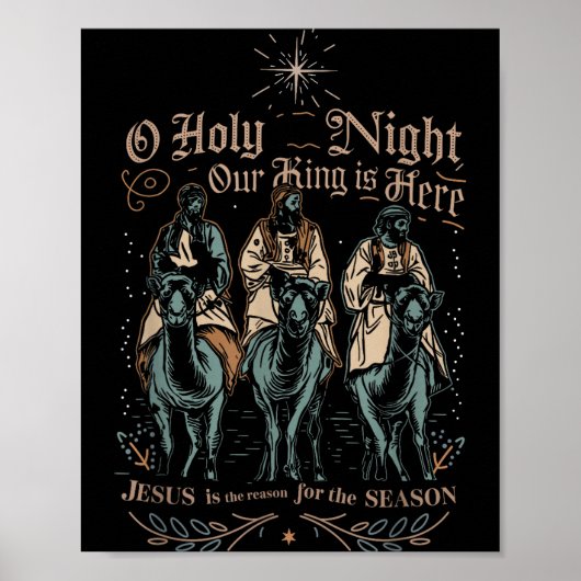 Retro O Holy Night Our King Is Here Christian Reli Poster (Vorne)