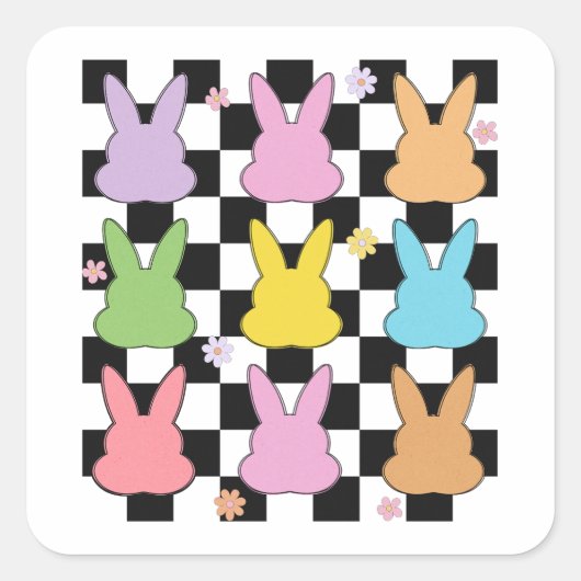 Retro Oaster Bunnies Quadratischer Aufkleber (Vorderseite)