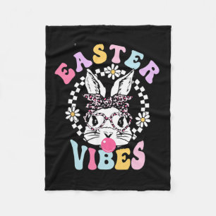 Retro Oaster Vibes Bunny Rabbit Face Leopard Gles Fleecedecke