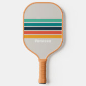 Retro Ocean Rainbow Across Striping with Name Pickleball Schläger (Rückseite)