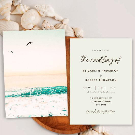 Retro Ocean Summer Einfache Minimalistische Hochze Einladung
