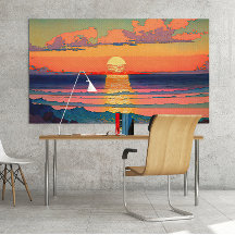 Retro Ocean Sunset Illustration Kunst