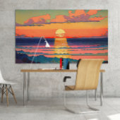 Retro Ocean Sunset Illustration Kunst Poster