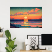 Retro Ocean Sunset Illustration Kunst Poster (Heimbüro)