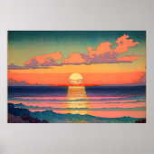 Retro Ocean Sunset Illustration Kunst Poster (Vorne)