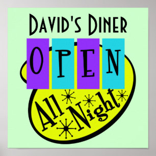 Retro-ÖFFNET DIE GANZE NACHT-Dinerschild Poster