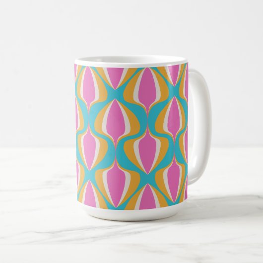Retro Ogee Blue Orange Pink Kaffeetasse (VorderseiteRechts)