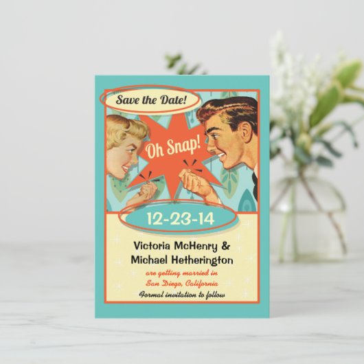 Retro Oh Snap Save the Date Einladung (Stehend Vorderseite)