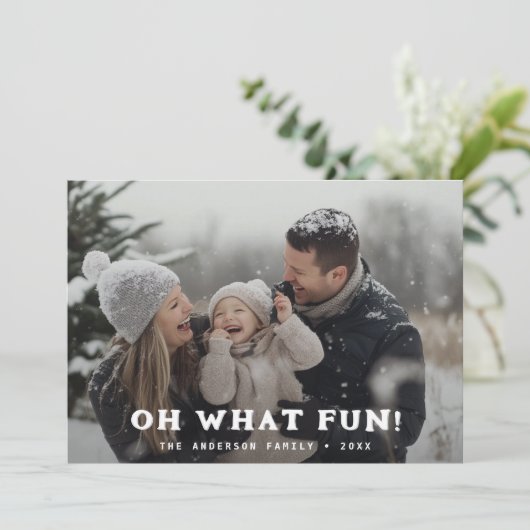 Retro Oh What Fun Family Weihnachten Foto Navy (Stehend Vorderseite)