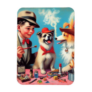 Retro Oil Painting Happy Hunde Magnet