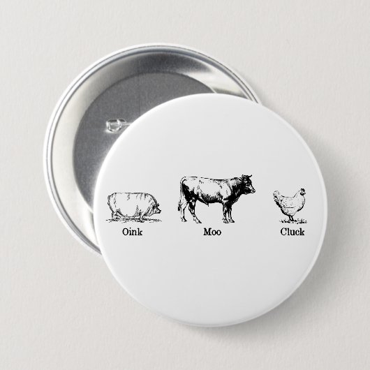 Retro Oink Moo Cluck Pig Kuh Hühnchen Button (Vorne & Hinten)