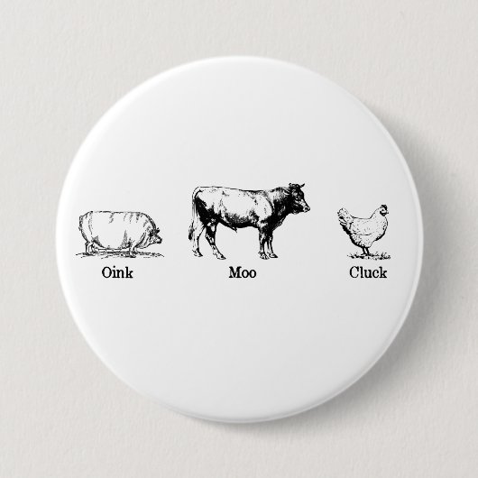 Retro Oink Moo Cluck Pig Kuh Hühnchen Button (Vorderseite)