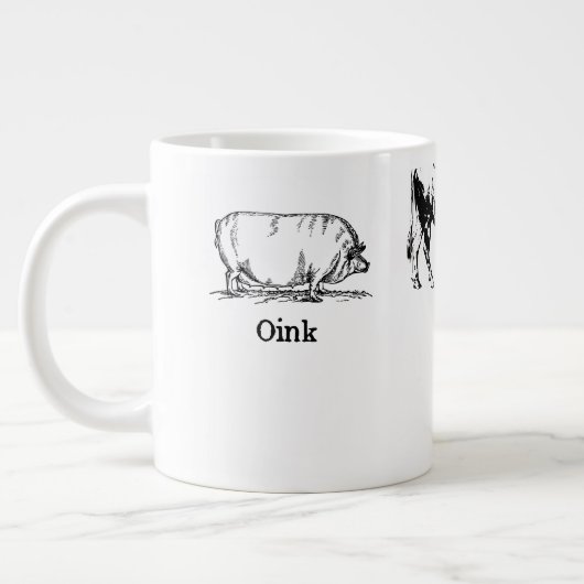 Retro Oink Moo Cluck Pig Kuh Hühnchen Jumbo-Tasse (Links)