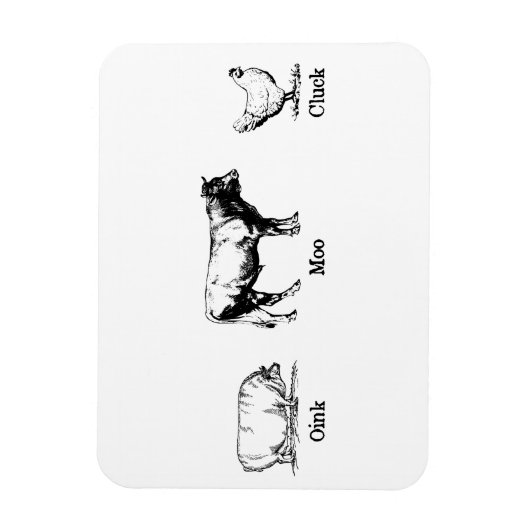 Retro Oink Moo Cluck Pig Kuh Hühnchen Magnet (Vertikal)