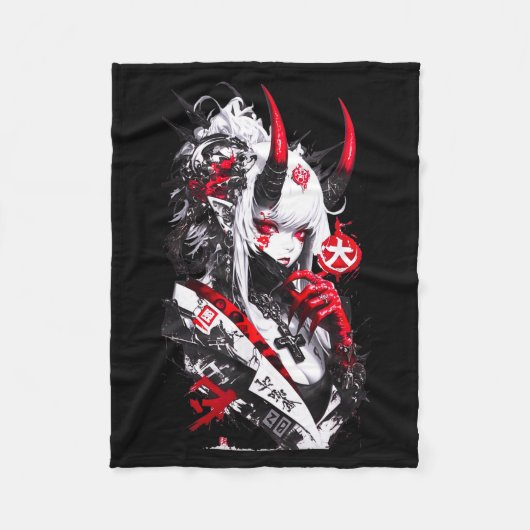 Retro Okami Girl Basic Japan Style Fox Cute Cool M Fleecedecke (Vorderseite)