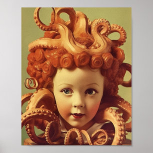 Retro-Oktopus-Puppenkopf-Anordnung Poster