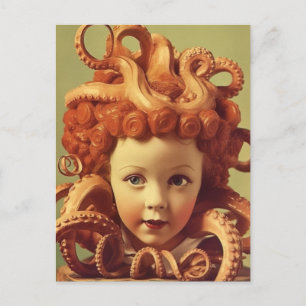 Retro-Oktopus-Puppentopfmontage Postkarte