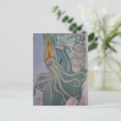 Retro-Oktopus und Karten-Collage Postkarte (Stehend Vorderseite)
