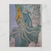 Retro-Oktopus und Karten-Collage Postkarte (Vorderseite)
