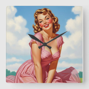Retro Old Hollywood Glamour Blonde Button-up Ar Quadratische Wanduhr