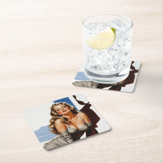 Retro Old Hollywood Schöne Blonde Frau Rechteckiger Pappuntersetzer (Vor Ort)