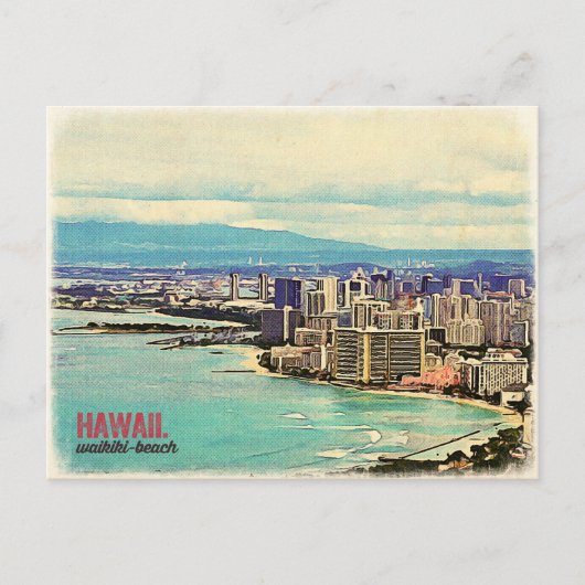 Retro Old Look Hawaii Oahu Island Waikiki Beach Postkarte (Vorderseite)