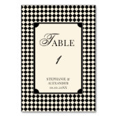 Retro Old Money Black & Ivory Checkered Wedding Tischnummer (Rückseite)