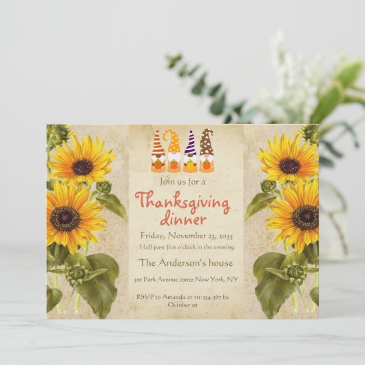 Retro Old Paper Sonnenblumen Erntedank Urlaub Einladung (Stehend Vorderseite)
