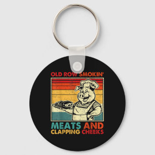Retro Old Row räuchert Fleisch und klatscht Backen Schlüsselanhänger