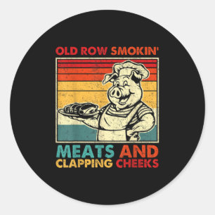 Retro Old Row räuchert Fleisch und klatscht Wangen Runder Aufkleber