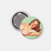 Retro Old School Button-up Girl Art Magnet (Vorderseite/Rückseite)