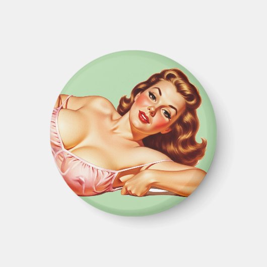 Retro Old School Button-up Girl Art Magnet (Vorne)