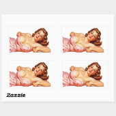 Retro Old School Button-up Girl Art Rechteckiger Aufkleber (Blatt)