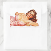 Retro Old School Button-up Girl Art Rechteckiger Aufkleber (Tasche)