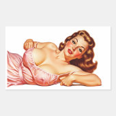 Retro Old School Button-up Girl Art Rechteckiger Aufkleber (Vorderseite)