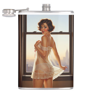 Retro Old School Button-up Girl Flachmann
