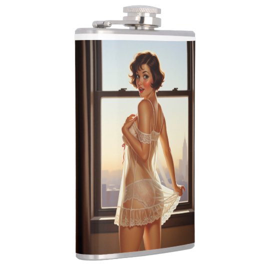 Retro Old School Button-up Girl Flachmann (Rechts)