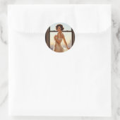 Retro Old School Button-up Girl Runder Aufkleber (Tasche)