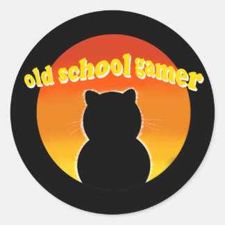 Retro Old School Gamer Katze - Vintage 80er Stil Runder Aufkleber
