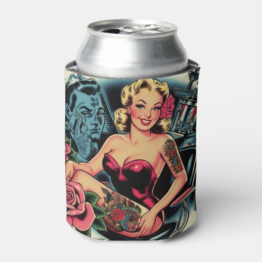 Retro Old School Tattoo Button Up Dosenkühler (Kanne Vorderseite)