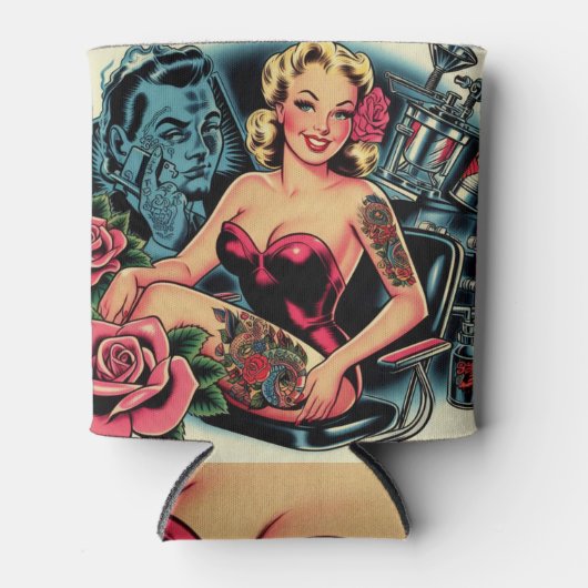 Retro Old School Tattoo Button Up Dosenkühler (Vorderseite)