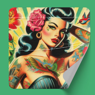 Retro Old School Tattoo Pin-up Runder Aufkleber