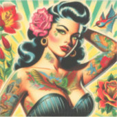 Retro Old School Tattoo Pinup Aufkleber (Vorderseite)