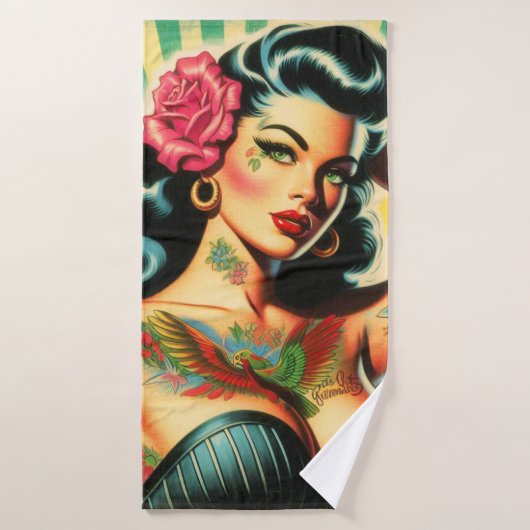 Retro Old School Tattoo Pinup Badehandtuch (Badehandtuch)